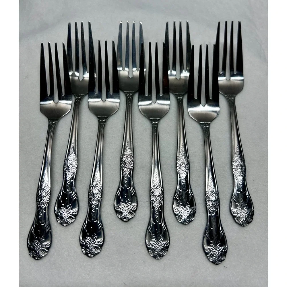 Rogers Precious Rose Pattern Stainless Flatware Set 53pc Service for 8 plus